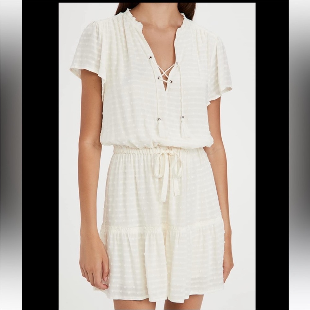 PAIGE Cream Lace-Up Tiered Short Dress